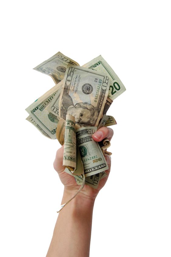 5982782 - a hand holding a wad of cash on a white background Hand Cash