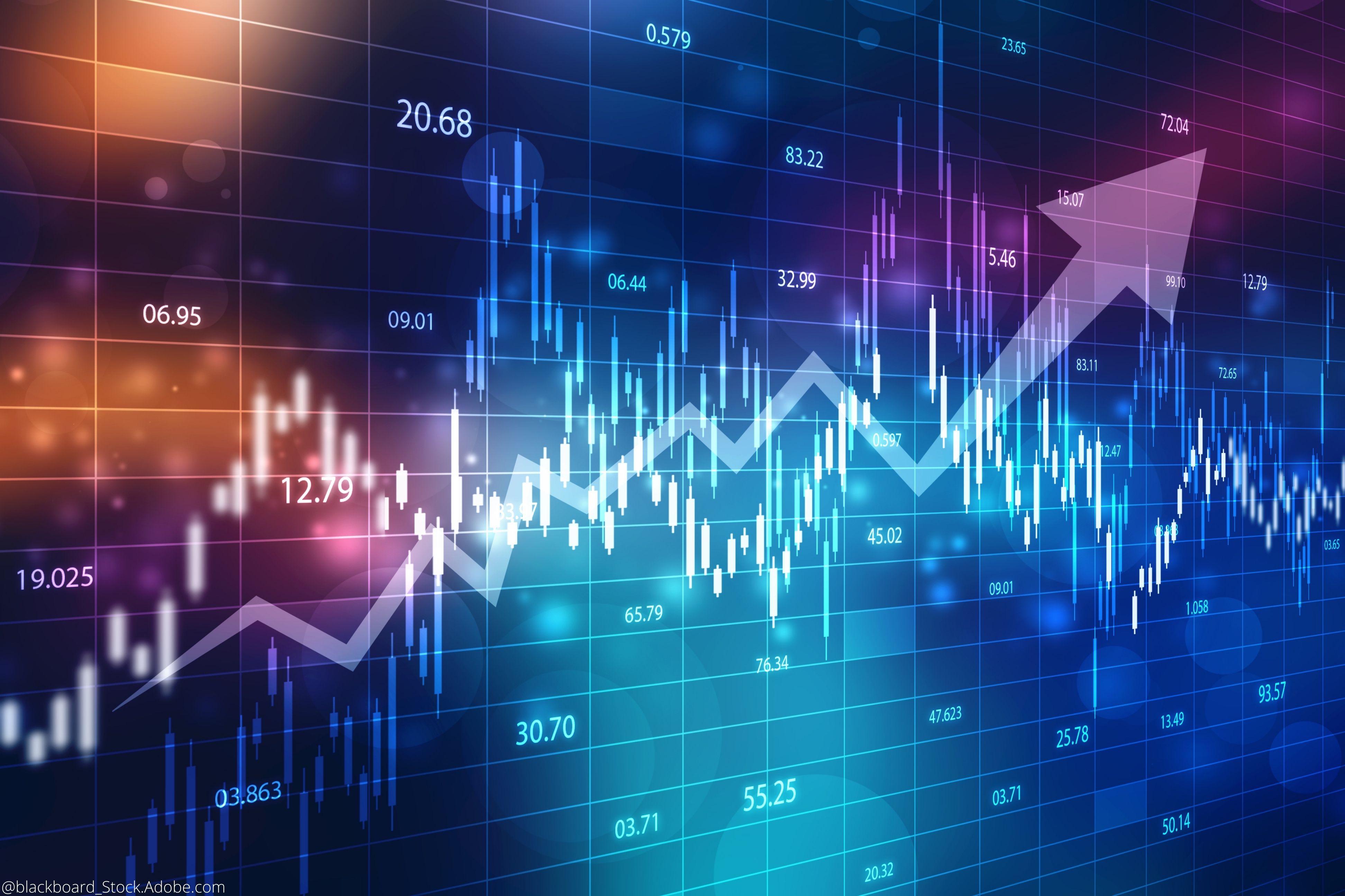 Picture of the Stock Market Fluctuating, with arrow pointing upwards.